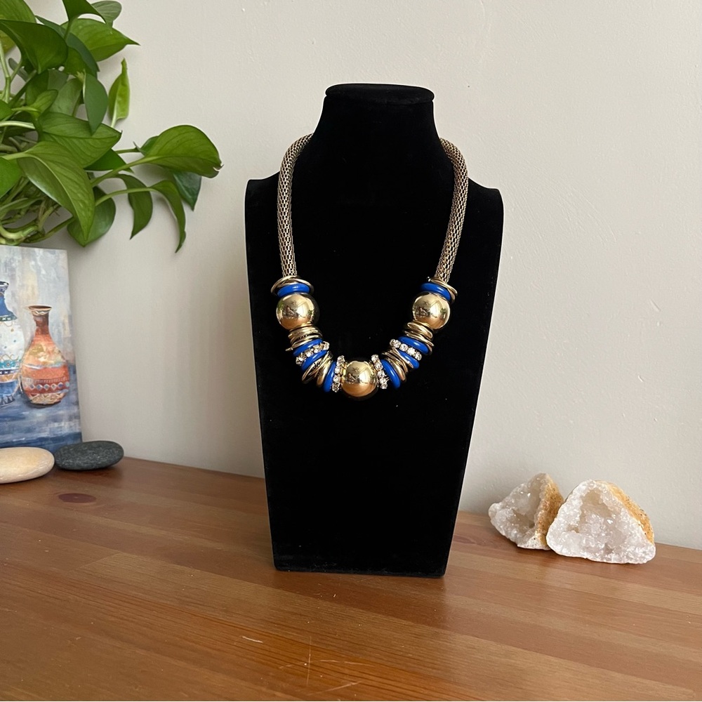 Gold and Blue Statement Necklace - Women Jewelry